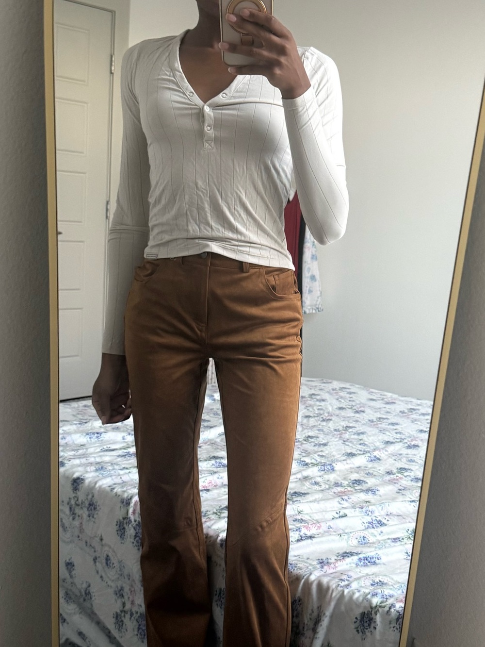 Savage X Fenty White Ribbed Henley Long Sleeve Top